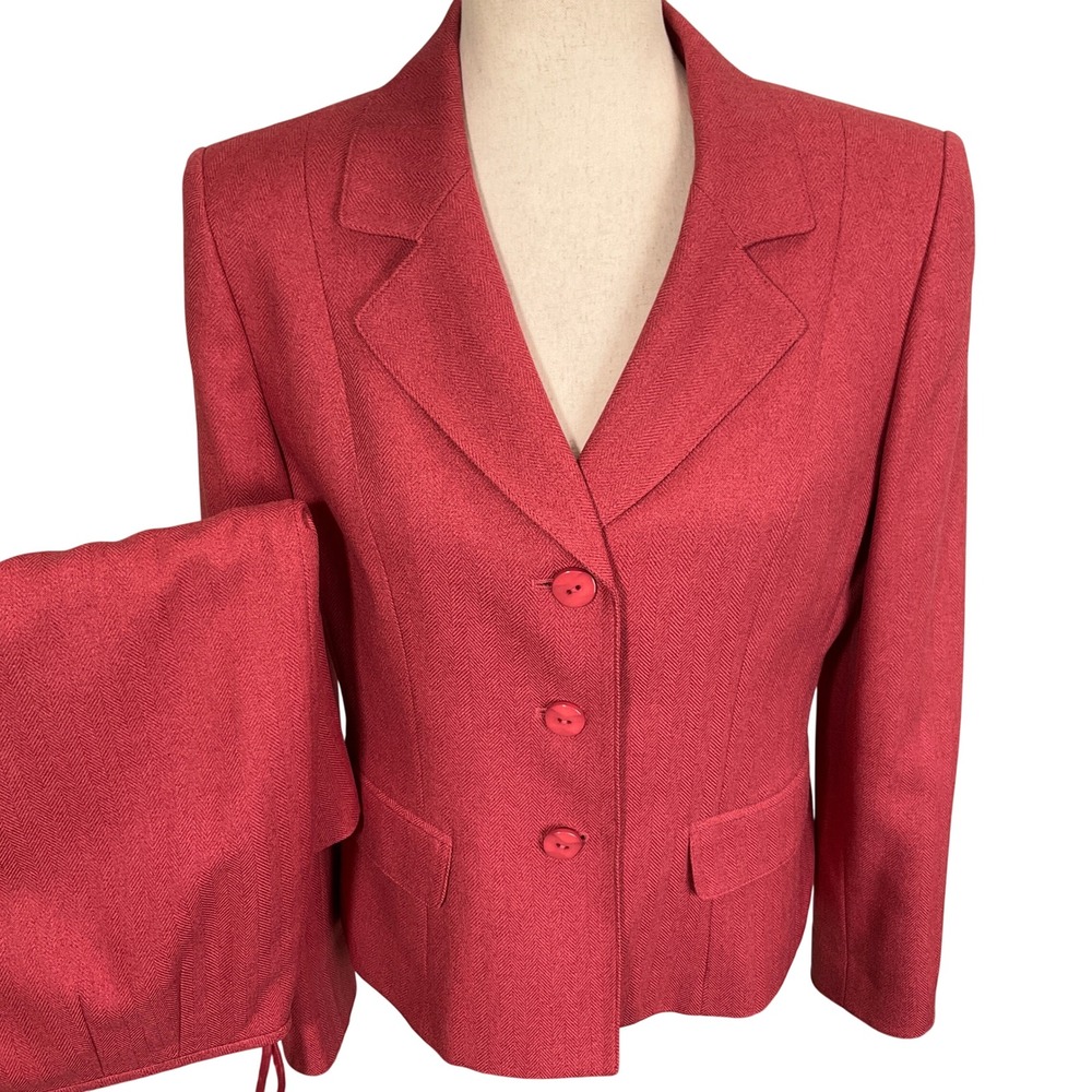 Le Suit Skirt Suit Women 8 Salmon Rose Herringbone 3-Button